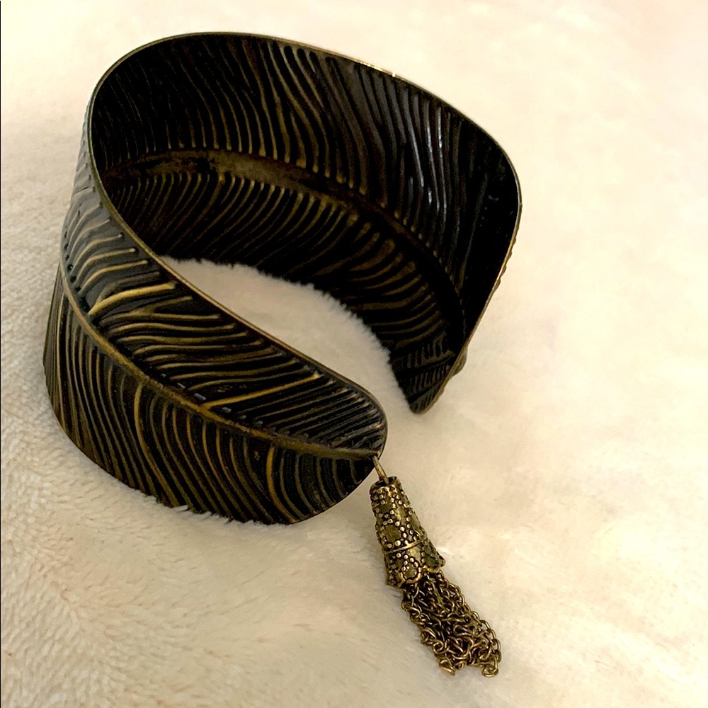 Gold and Black Feather Cuff Bracelet